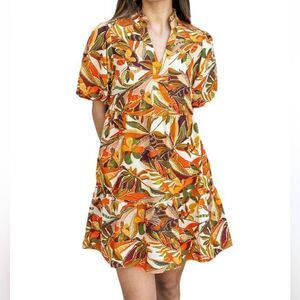 THML Harbor Print Short Sleeve Dress in Cream Multi